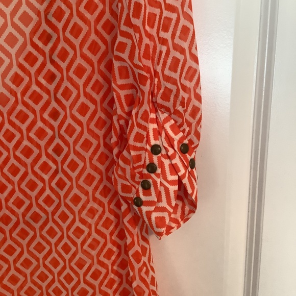 41 Hawthorn V- Neck Sheer Embellishment Pullover Blouse Orange/Cream Size S - Picture 5 of 7
